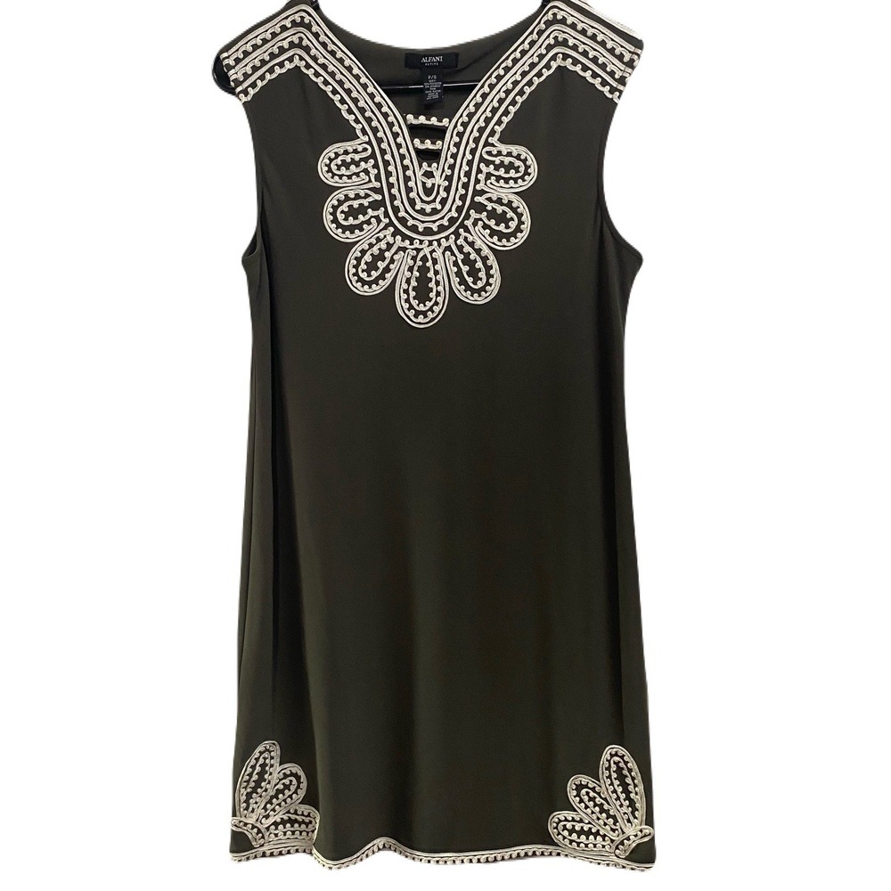 Alfani Womens Tunic Dress Olive Green Petite Small Sleeveless‎ Knee Length
